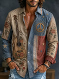 Men's Vintage Hippie Style Peace Sign & Star Motif Button-down