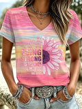 Women's Retro Breast Cancer Floral Print Top