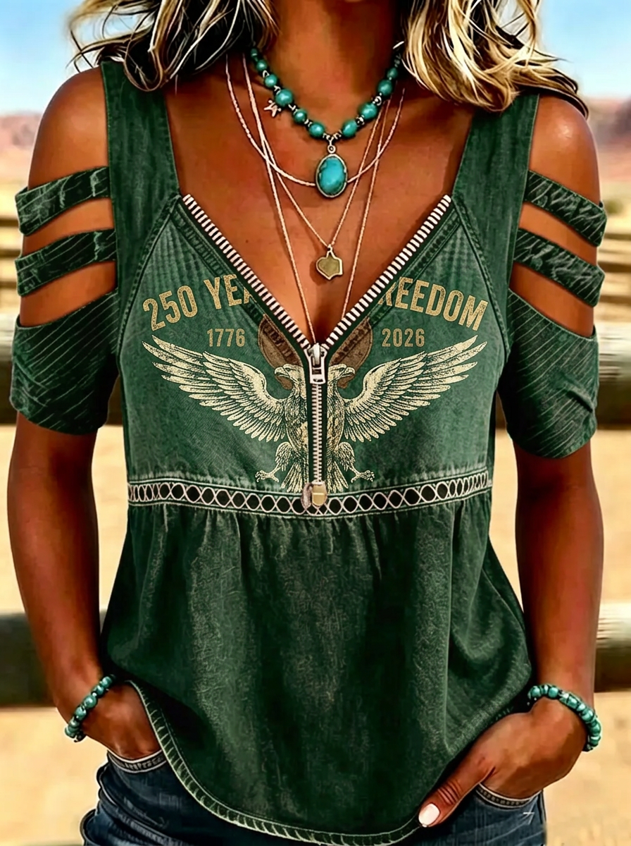 Women's Western Independence Day Eagle 1776-2026 Printed T-shirt