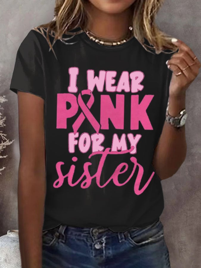 Women's Breast Cancer Awareness Print Casual T-Shirt