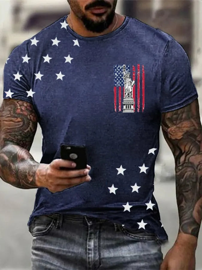 Men's Retro Print Casual Round Neck T-Shirt