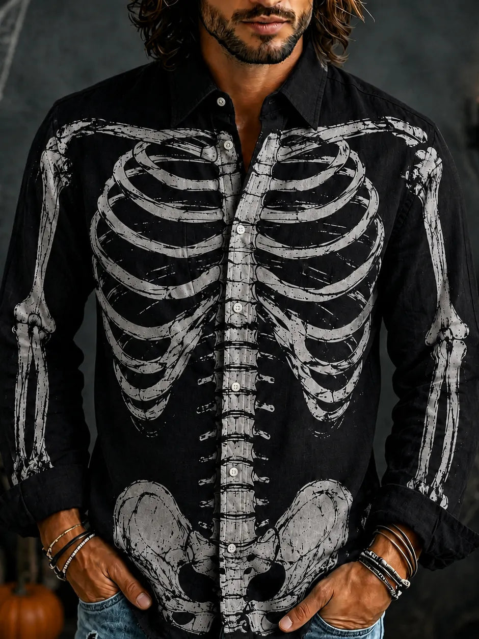 Men's Vintage Skeleton Art Print Shirts