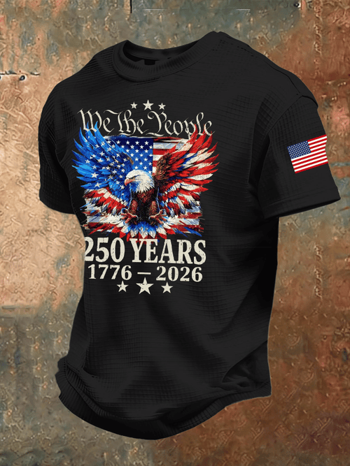 Men'S 250th Anniversary National Flag Print Waffle-Knit Fabric T-Shirt