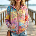 Women's Vintage Hippie Life Of Tree Gradient Art Comfy Zipper Hoodie