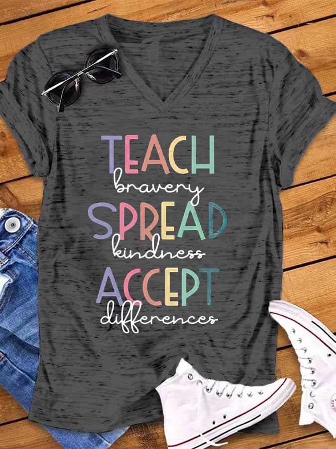 Women's Autism Awareness In April We Wear Blue Autism Month Printed Short Sleeve V-neck T-shirt