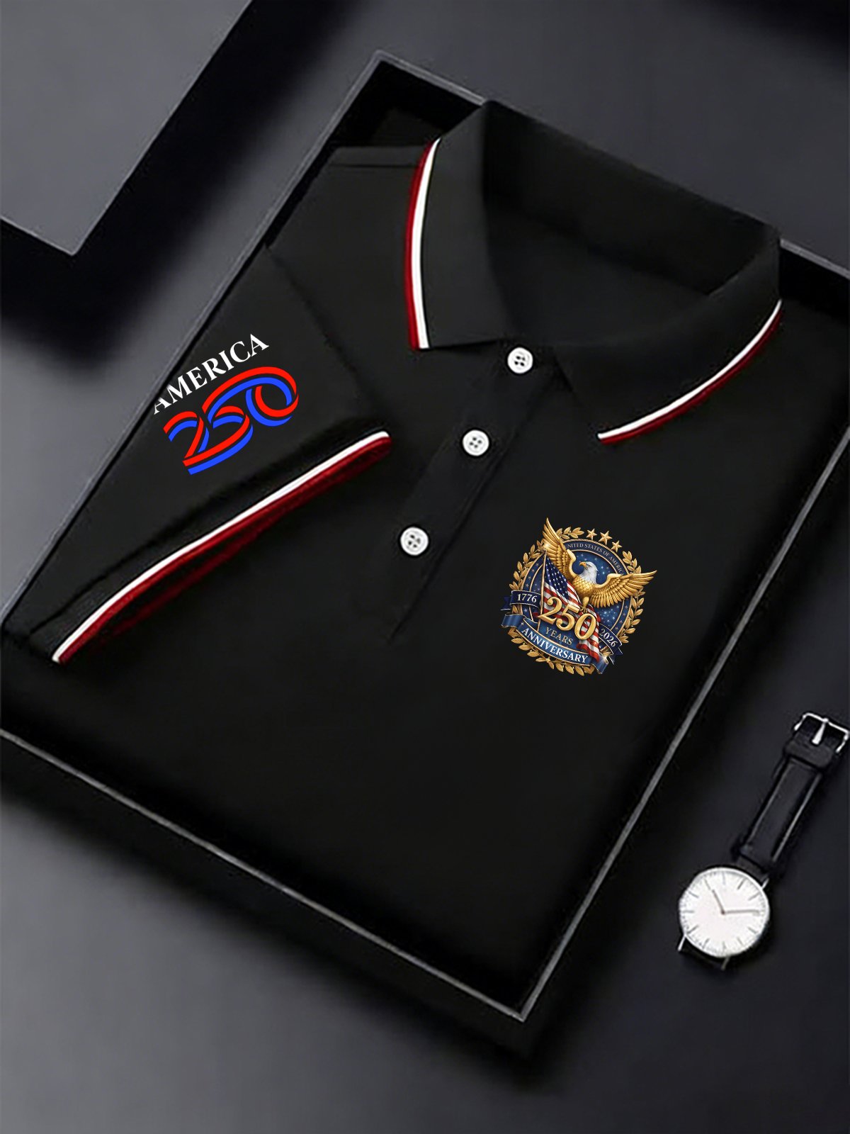 Men's Vintage America 250th Anniversary Print Polo Shirt