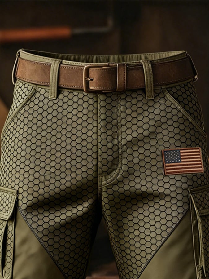 Men's Retro Patriotic Outdoor Multi-Pocket Functional Cargo Shorts