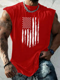 America Flag Pattern Round Neck 100% Cotton Tank Top