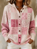 Women's Breast Cancer Awareness Pink Floral Plaid Printed Cardigan