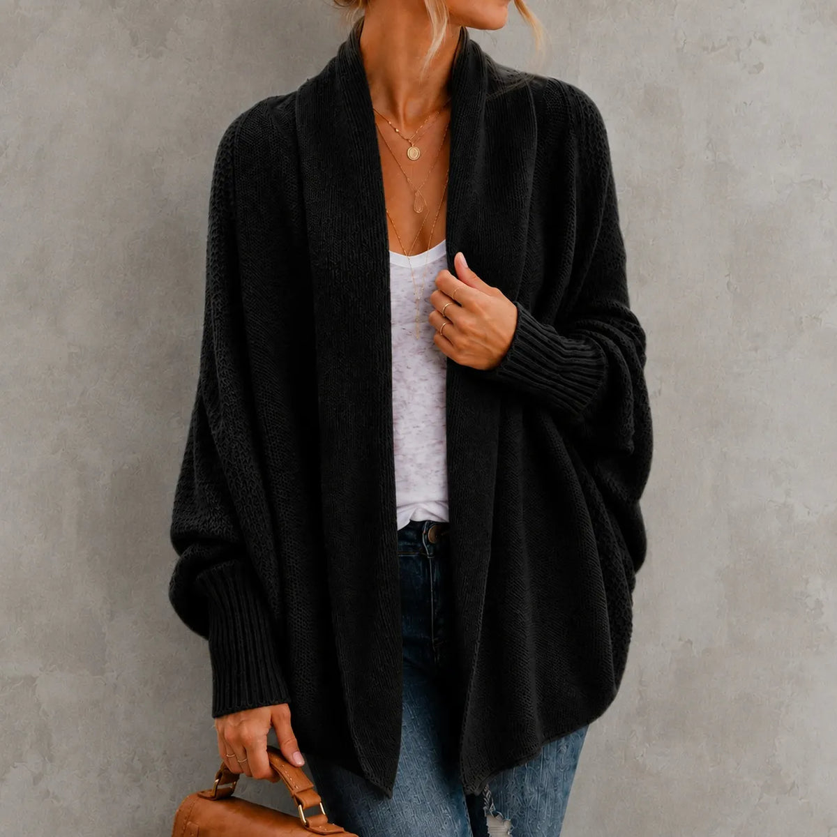 Elegant Batwing Sleeve Knitted Cardigan