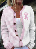 Women's Breast Cancer Awareness Printed Sweater Cardigan