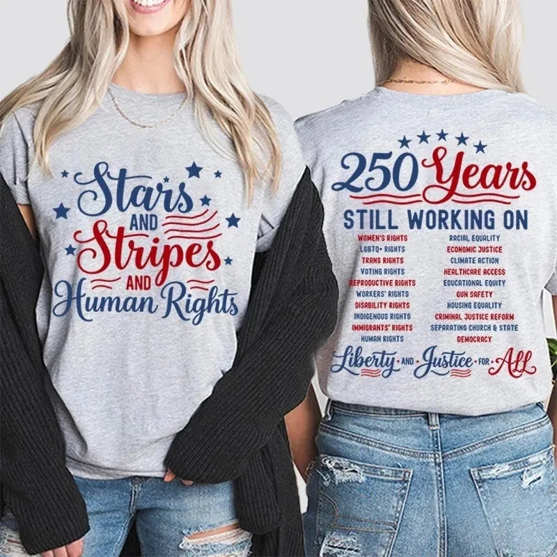 Stars And Stripes And Human Rights Cotton Two Sided T-Shirt