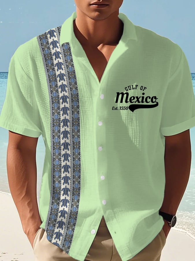 Men's Vacation Gulf of Mexico Turtle Print Waffle Shirt