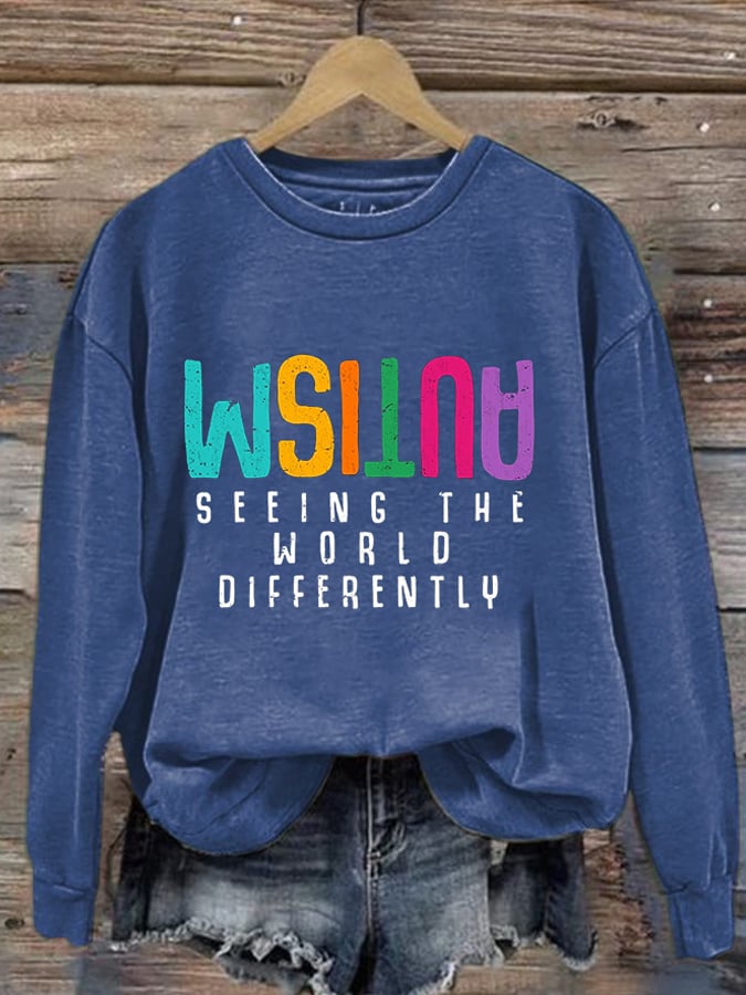 Women's Autism Seeing The World Differently Support Autism Awareness Print Long Sleeve Sweatshirt
