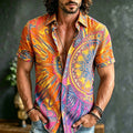 Men's Retro Hippie Style Vacation Style Pattern Printed Short-sleeve Shirt