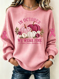 Women'S Waffle Pink Pumpkin Round Neck Checkered Sports Shirt