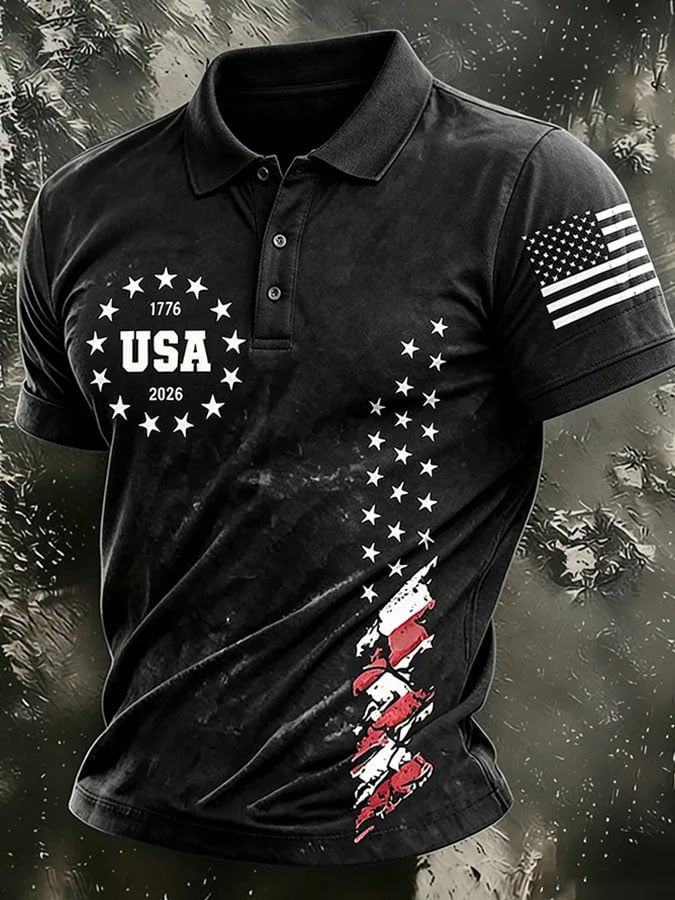 Men's America 250th Anniversary Print Casual Polo Shirt