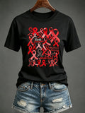 Women'S Blood Cancer Red Ribbon Health Awareness Round Neck T-Shirt