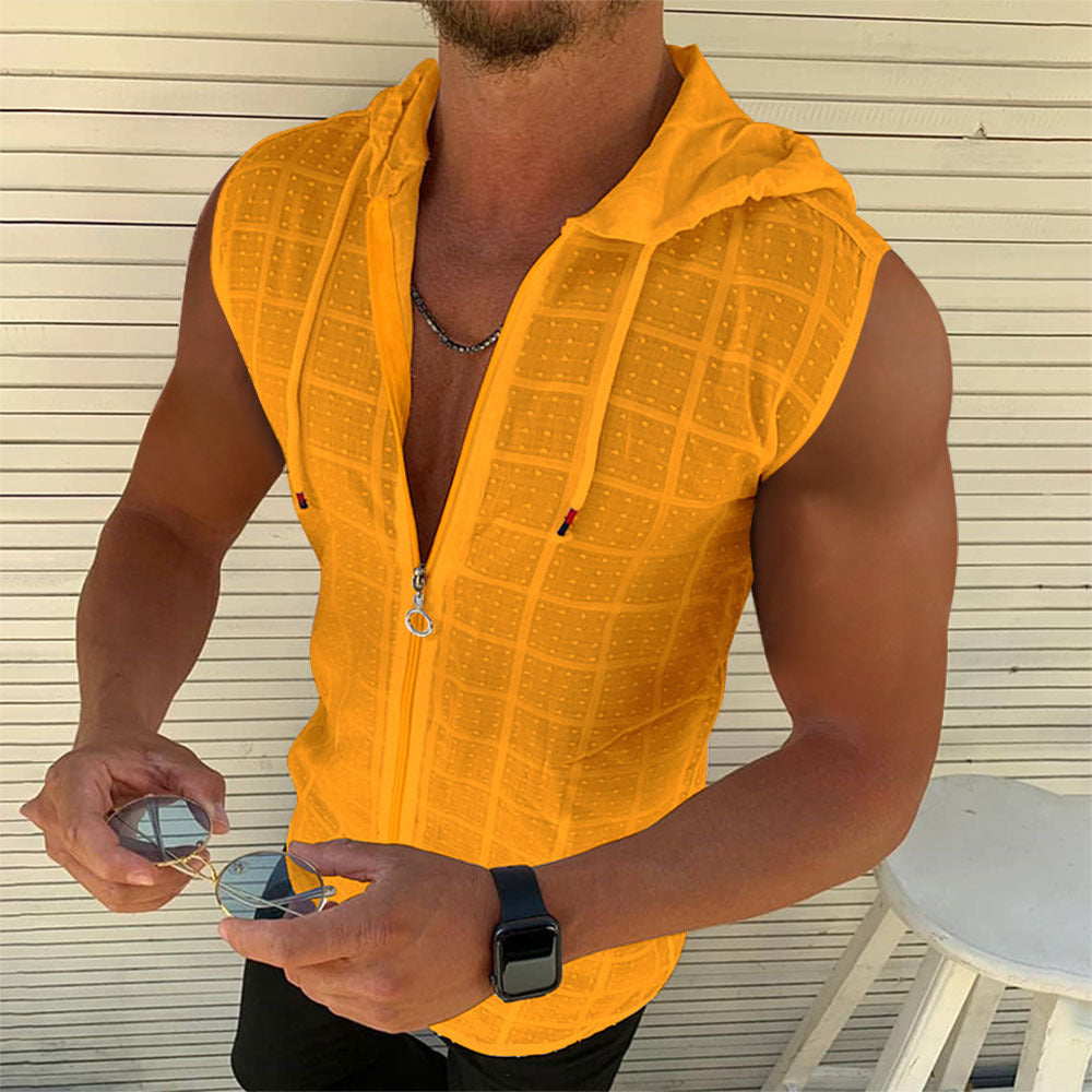 Men's Hoodies With Zipper Pockets  Casual Fashion Sleeveless Hooded Solid Pullover Zipper Sports Tank