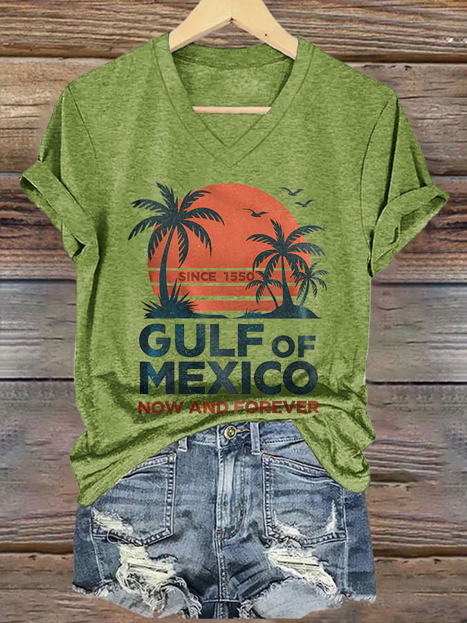 V-neck Retro Gulf Of Mexico Since 1550 Now And Forever Print T-Shirt