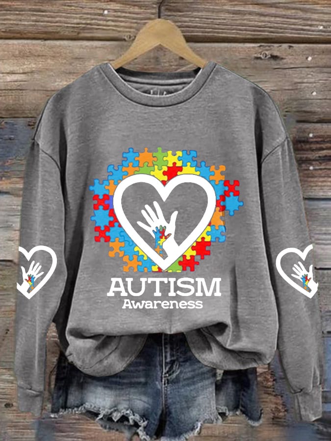 Women'S Autism Awareness Print Long Sleeve Sweatshirt