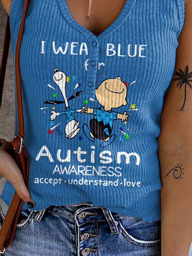 V-neck Autism Awareness I Wear Blue For Autism Print Tank Top