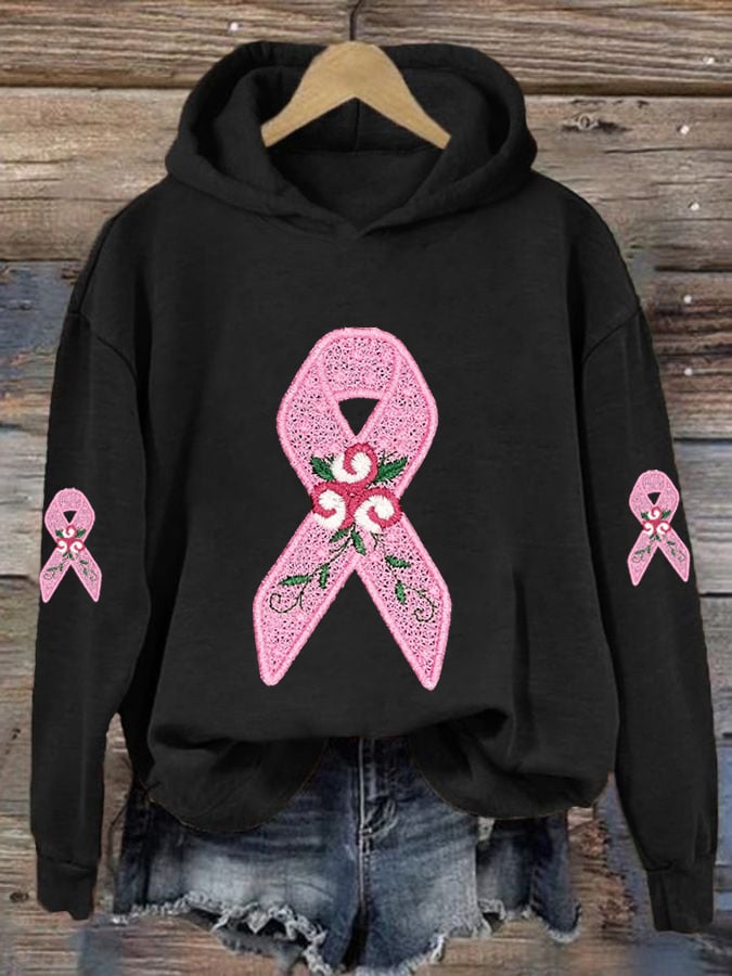 Womens Awareness Ribbon With Roses Hoodie