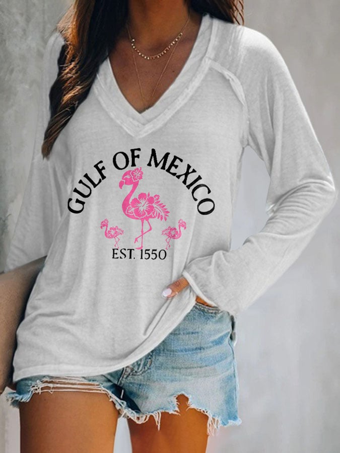 Women's Gulf Of Mexico Print V Neck T-Shirt