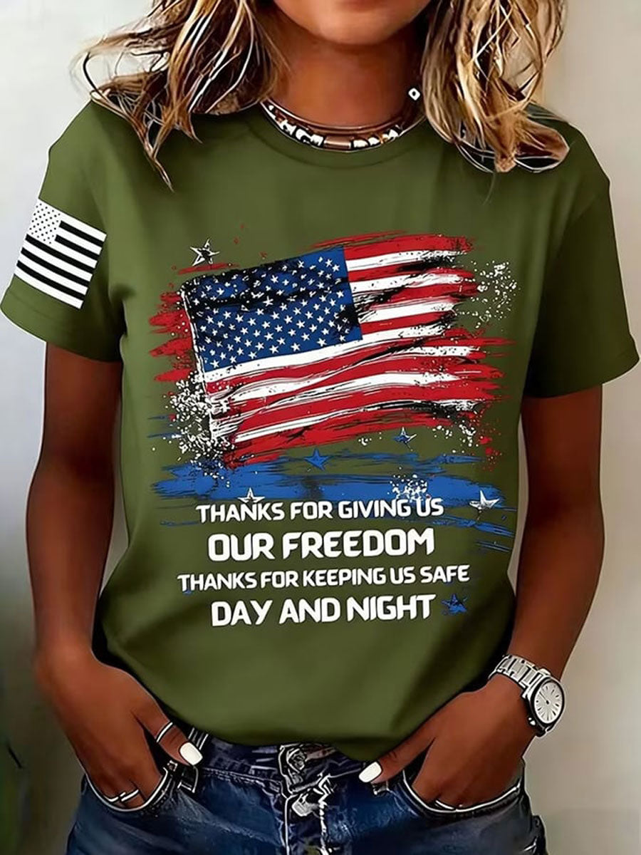 Women'S Casual American 250Th Anniversary Printed Short-Sleeve T-Shirt
