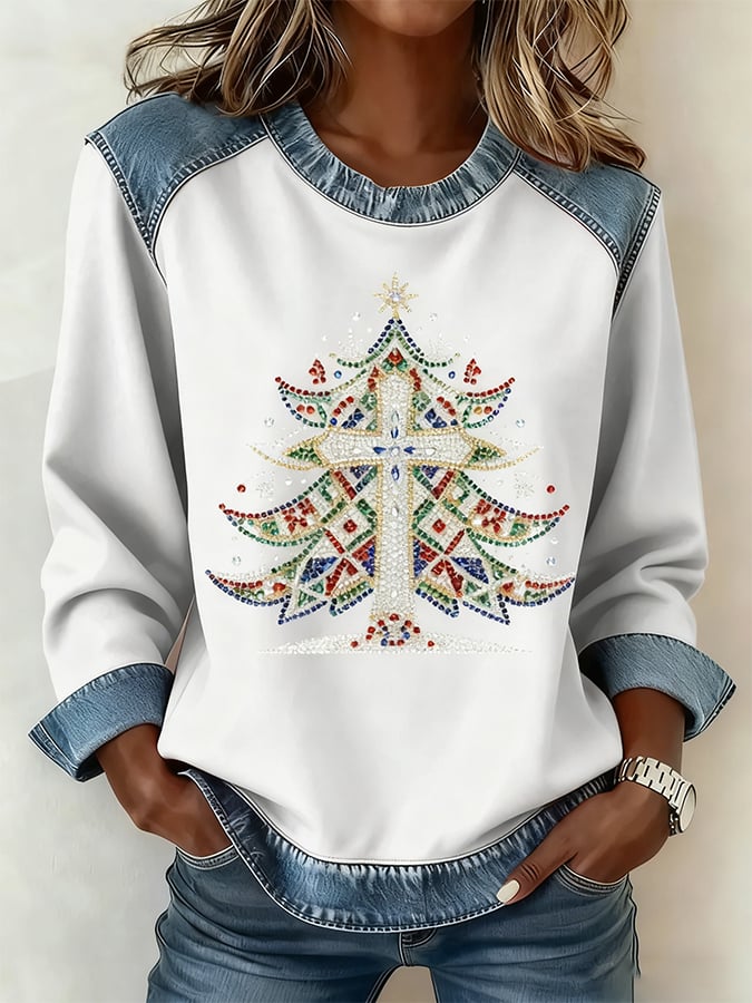 Women's Christmas Pattern Patchwork Comfortable Sweatshirt