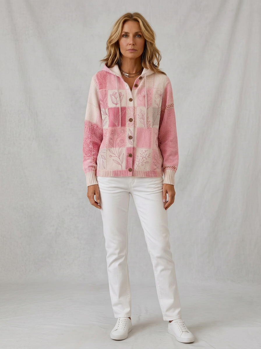 Women's Breast Cancer Awareness Pink Floral Patchwork Printed Cardigan