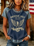 Women's Western Independence Day American Eagle Printed T-shirt