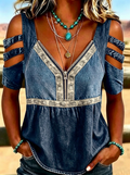 Women's Western Independence Day Eagle Print Zipper Cold Shoulder T-shirt