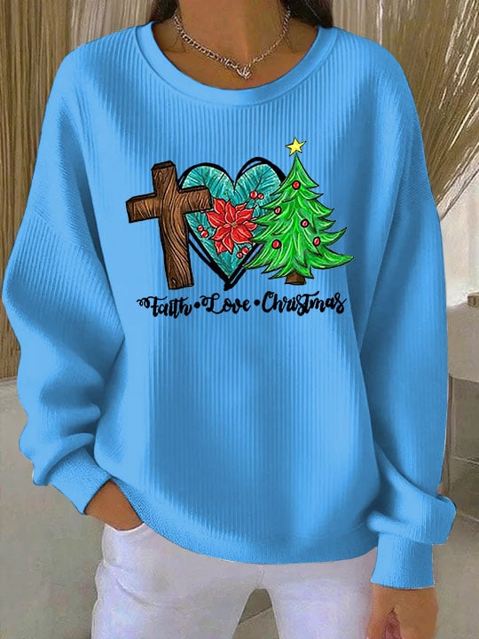 Women's Faith Love Christmas Print Crew Neck Sweatshirt