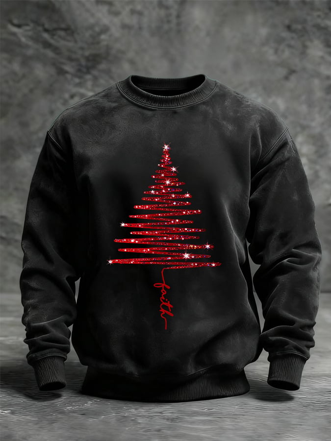 Men's Christmas Tree Print Pullover Sweatshirt