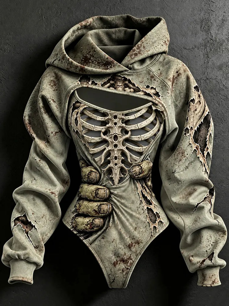 Women's Halloween Zombie Hug Skull 3d Print Hoodie Two-piece Set