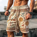 Men's Hippie Style Sun And Musical Note Print Casual Shorts