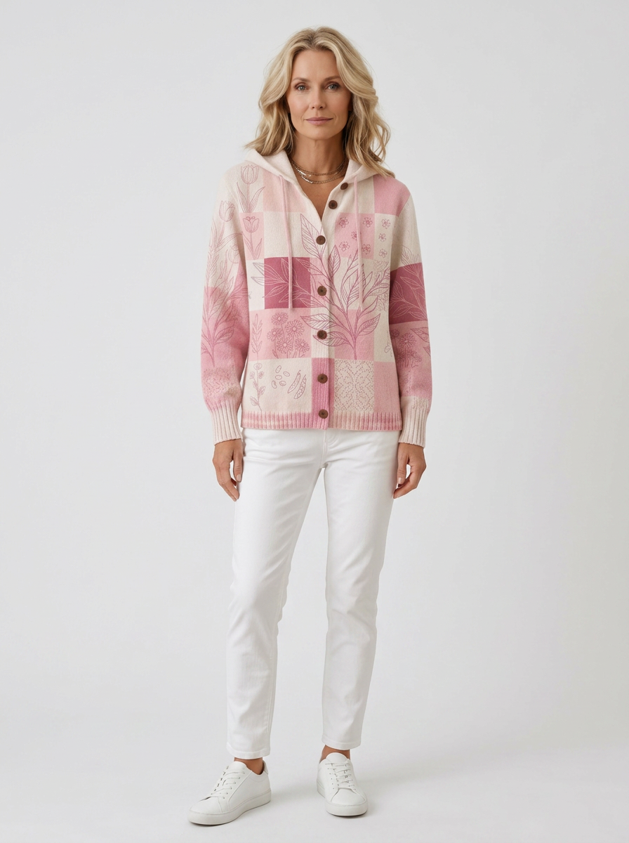 Women's Breast Cancer Awareness Pink Floral Plaid Printed Cardigan