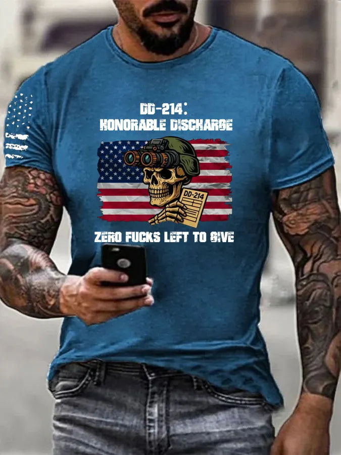 DD214 Zero Fucks Left To Give Pattern 100% Cotton T-Shirt