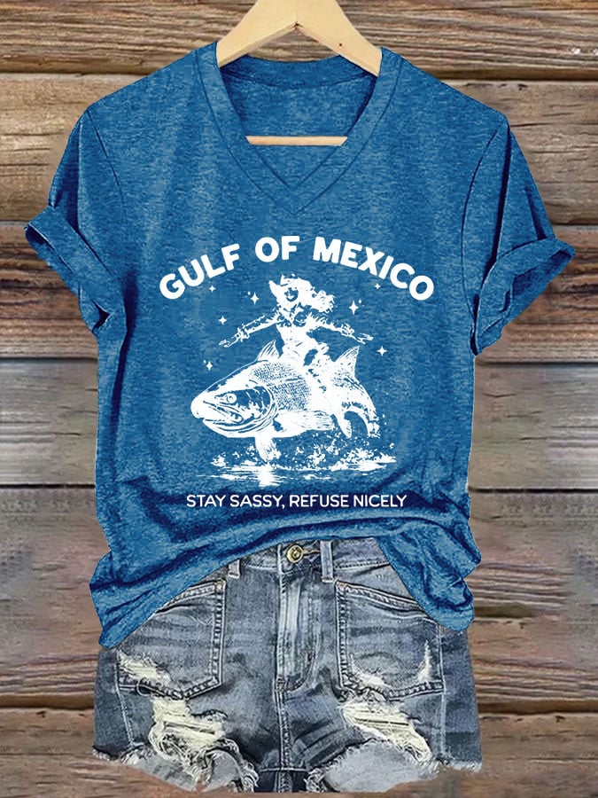 Women's Gulf Of Mexico Stay Sassy Refuse Nicely Printed V Neck T-shirt
