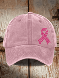 Unisex Distressed Washed Cotton Breast Cancer Awareness Print Hat