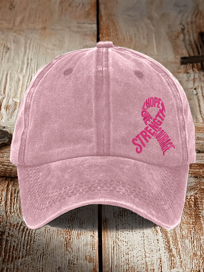 Unisex Distressed Washed Cotton Breast Cancer Awareness Print Hat