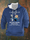 Retro Autism Awareness I Wear Blue For Autism With Pocket Print Hoodie