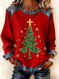 Retro Christmas Cross Print Sweatshirt