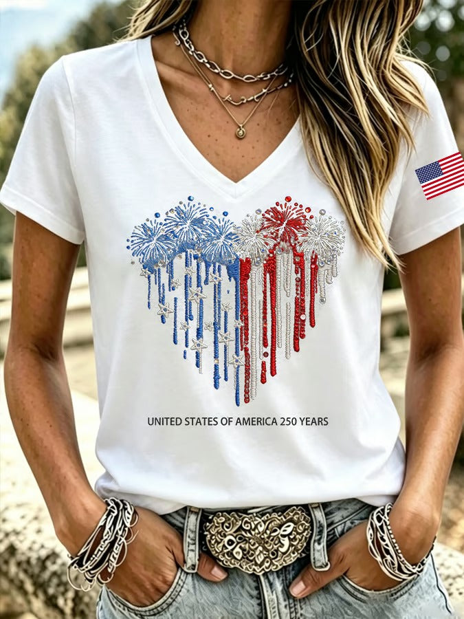 Women'S Retro Independence Day Printed Casual Short Sleeved T-Shirt
