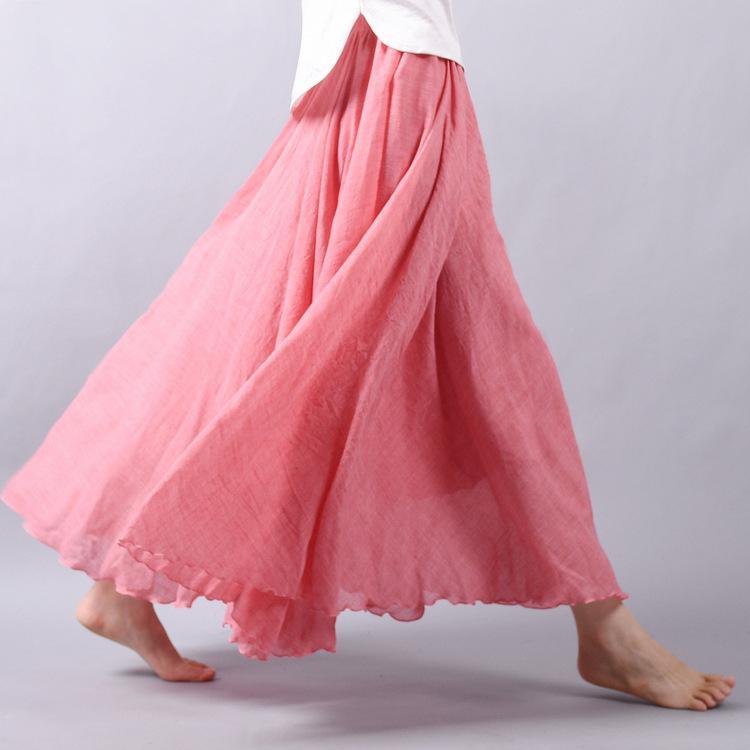 15 Colors Cotton&Linen Casual Solid Elastic A-line Skirts