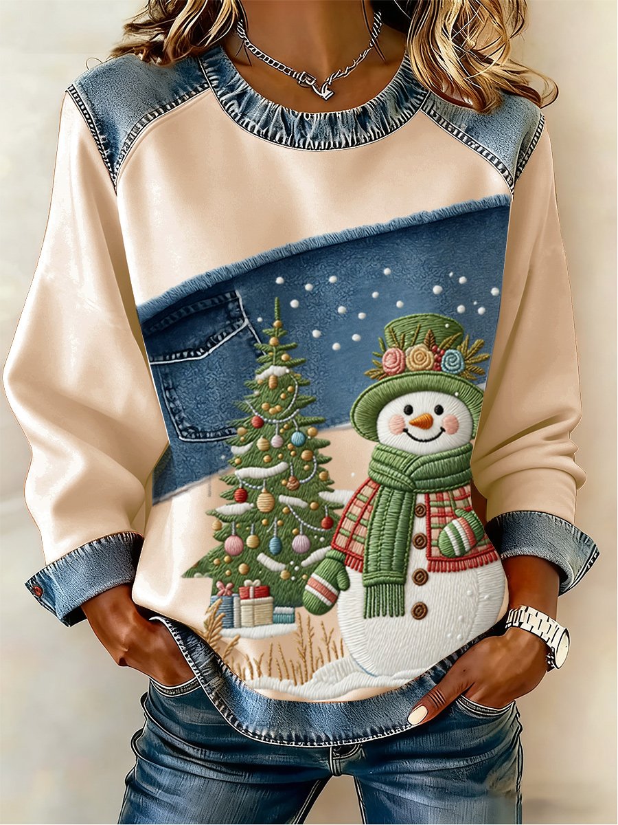 Women's Casual Retro Christmas Snowman Sweatshirt