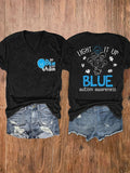 Women's Go Blue For Autism Light It Up Blue Autism Awareness V-Neck T-Shirt