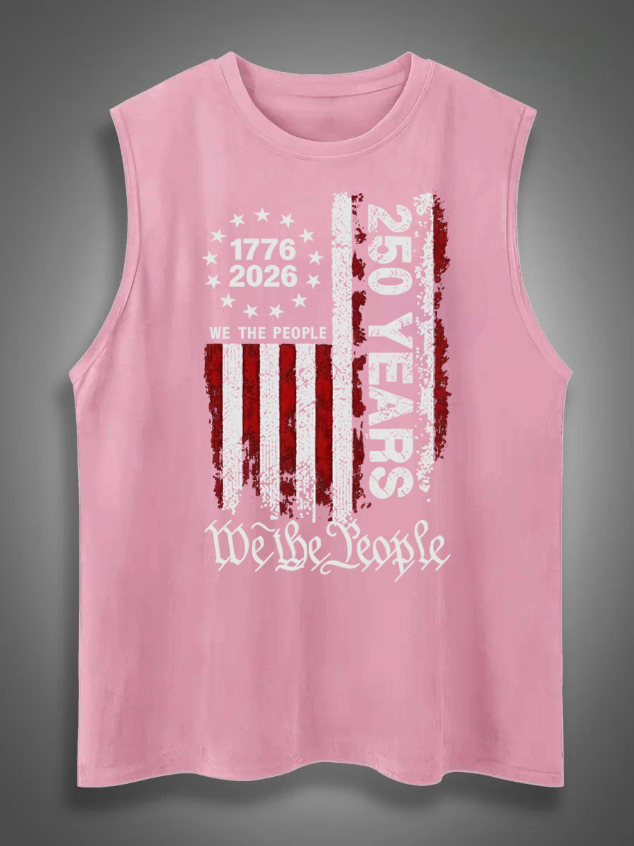 250 Anniversary USA Shirts Mens 250th American Flag 100% Cotton Sleeveless Tank Tops