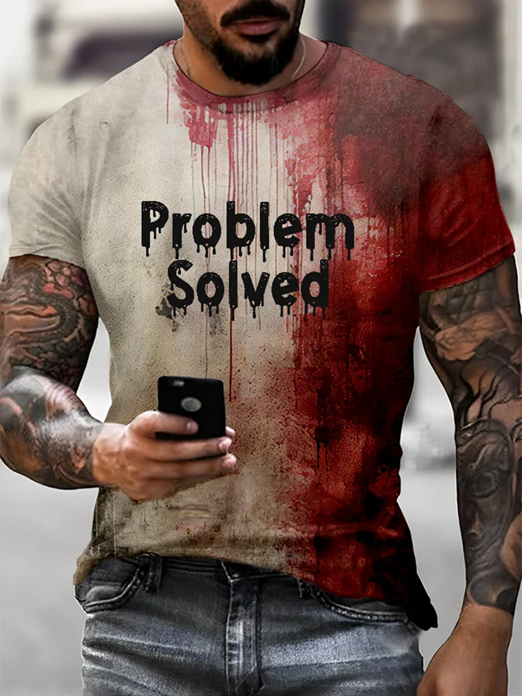 Men's Bloody Problem Solved Halloween Print T-shirt